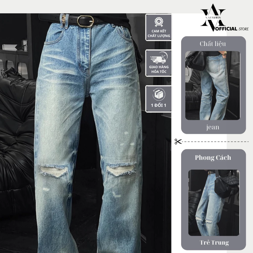 V.A FASHION Quần Jean Loe Long Màu 2 Tone Nam Nữ Phong Cách Độc Đáo Quanjealoe Quanjean