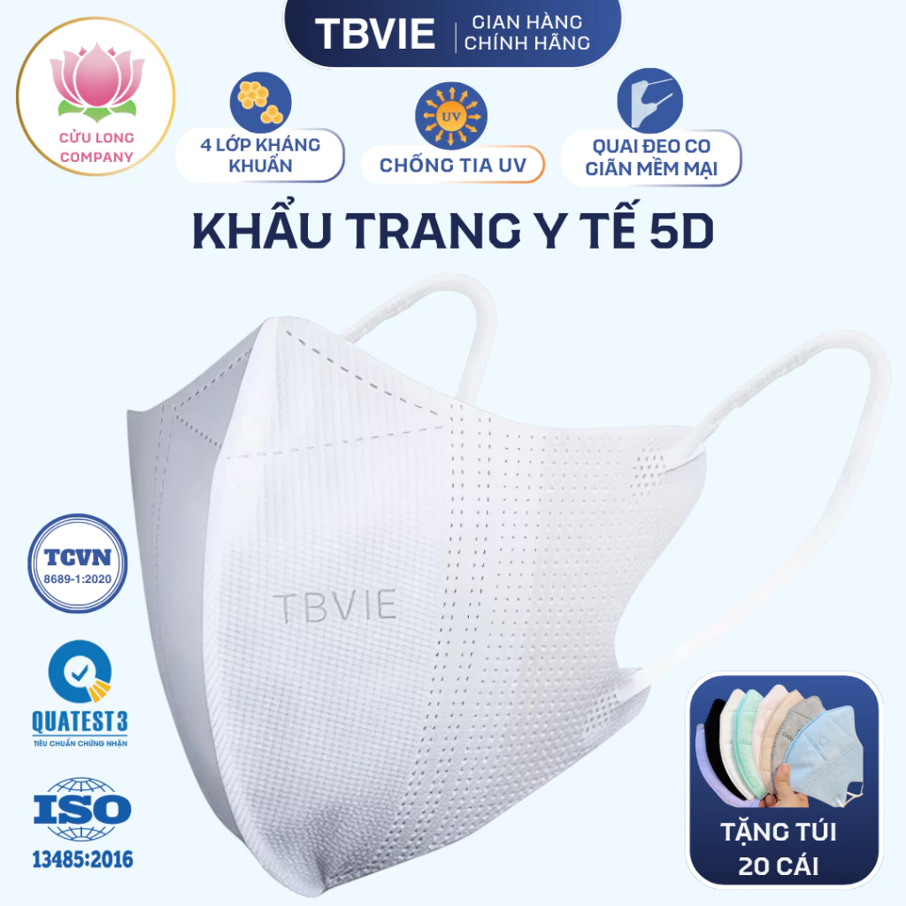 [Thùng 500 cái tặng 20 cái] Khẩu Trang Y Tế 5D 4 LỚP - CỬU LONG TBVIE
