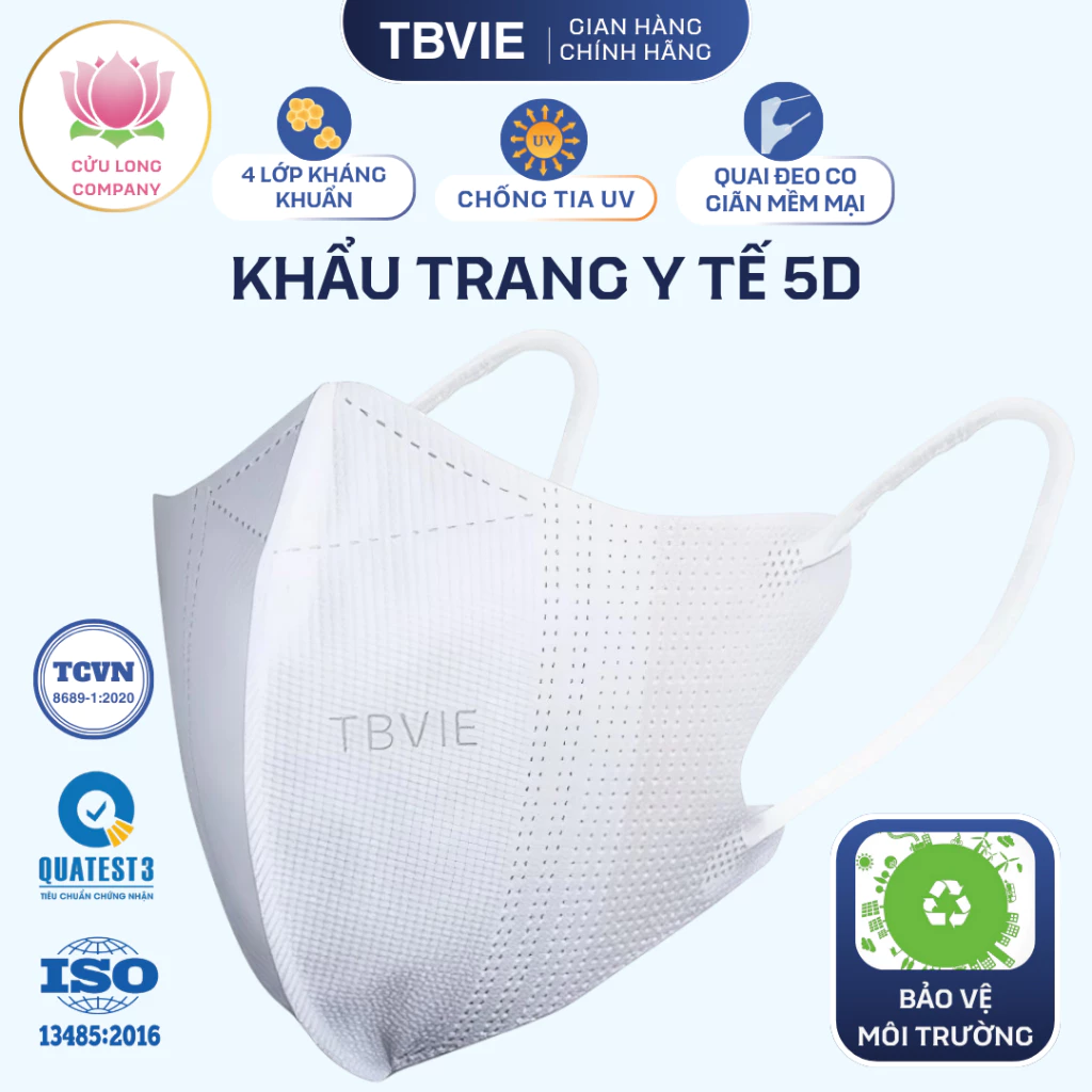 [2 túi 40 cái] Khẩu Trang Y Tế 5D 4 LỚP - CỬU LONG TBVIE