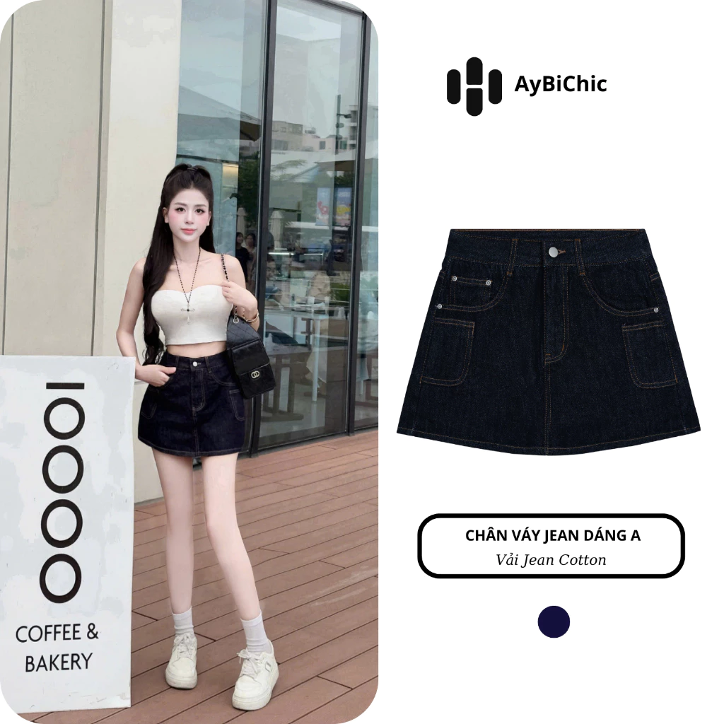 Chân Váy Jeans Dáng A Có Quần Lót Trong Chất Vải Jeans Cotton Mềm Mịn Không Phai Màu Co Dãn Tự Nhiên AB3398
