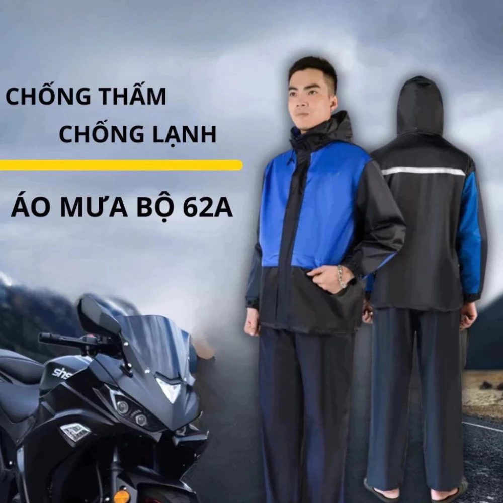 Áo Mưa Bộ Người Lớn Chất Liệu Vải Dù Cao Cấp Có Phản Quang Chống Thấm Tốt