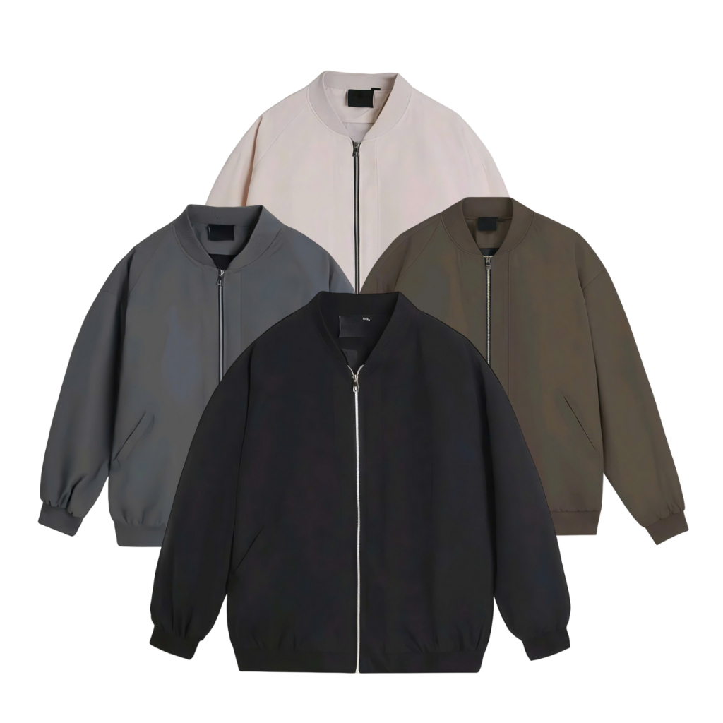 Áo khoác bomber dù tráng bạc hai lớp trượt nước cản gió cản bụi
