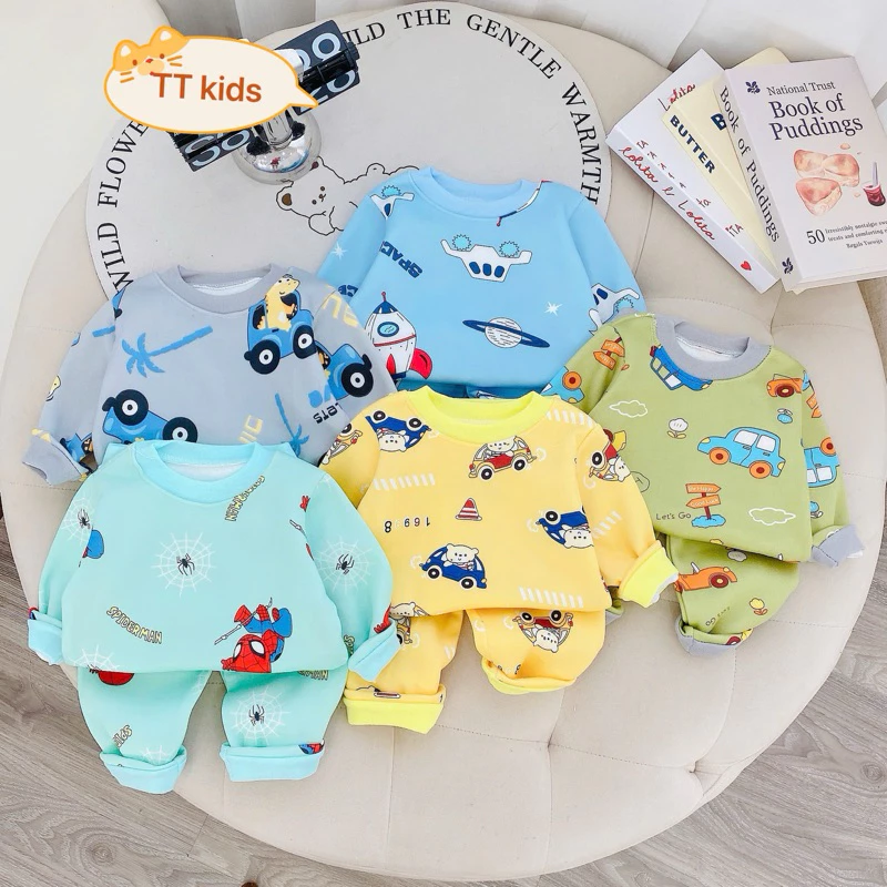 (5-14kg) Lấy theo màu Đồ bộ cho bé trai, bé gái dài tay chất nỉ bông QC,bộ quần áo trẻ em ấm mùa đông, mùa thu đông