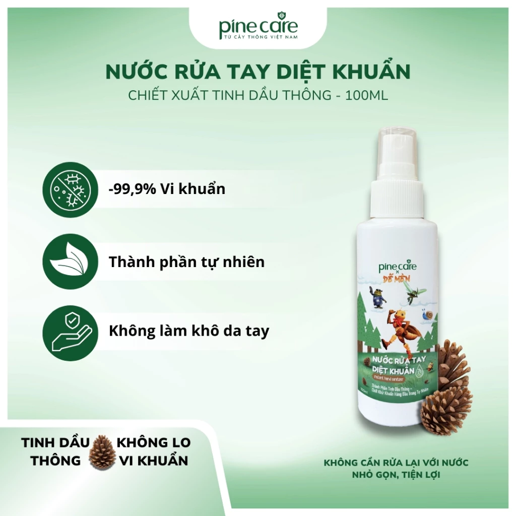 Nước rửa tay diệt khuẩn PineCare an toàn cho da 100ml