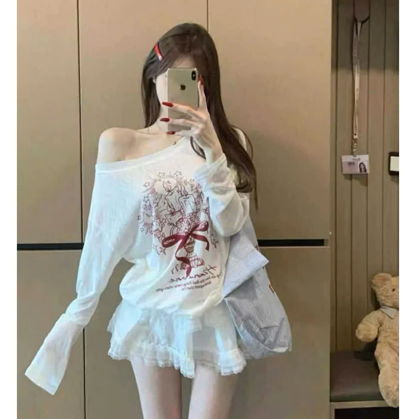 Áo thun nữ tay dài ÁO LÊCH VAI XƯỚC  phong cách Hàn Quốc CAMASTORE M2885