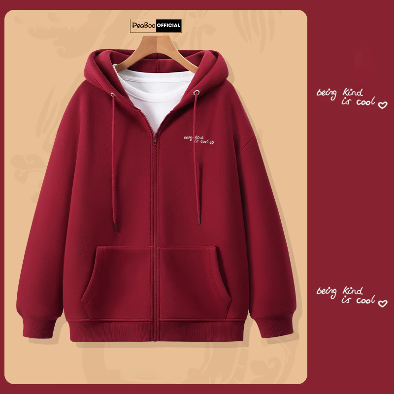 Áo Hoodie Zip THÊU, Áo Khoác Nam Nữ Unisex By PEABOO Mã HZ The Light Chất Nỉ Bông Form Rộng Mũ 2 Lớp