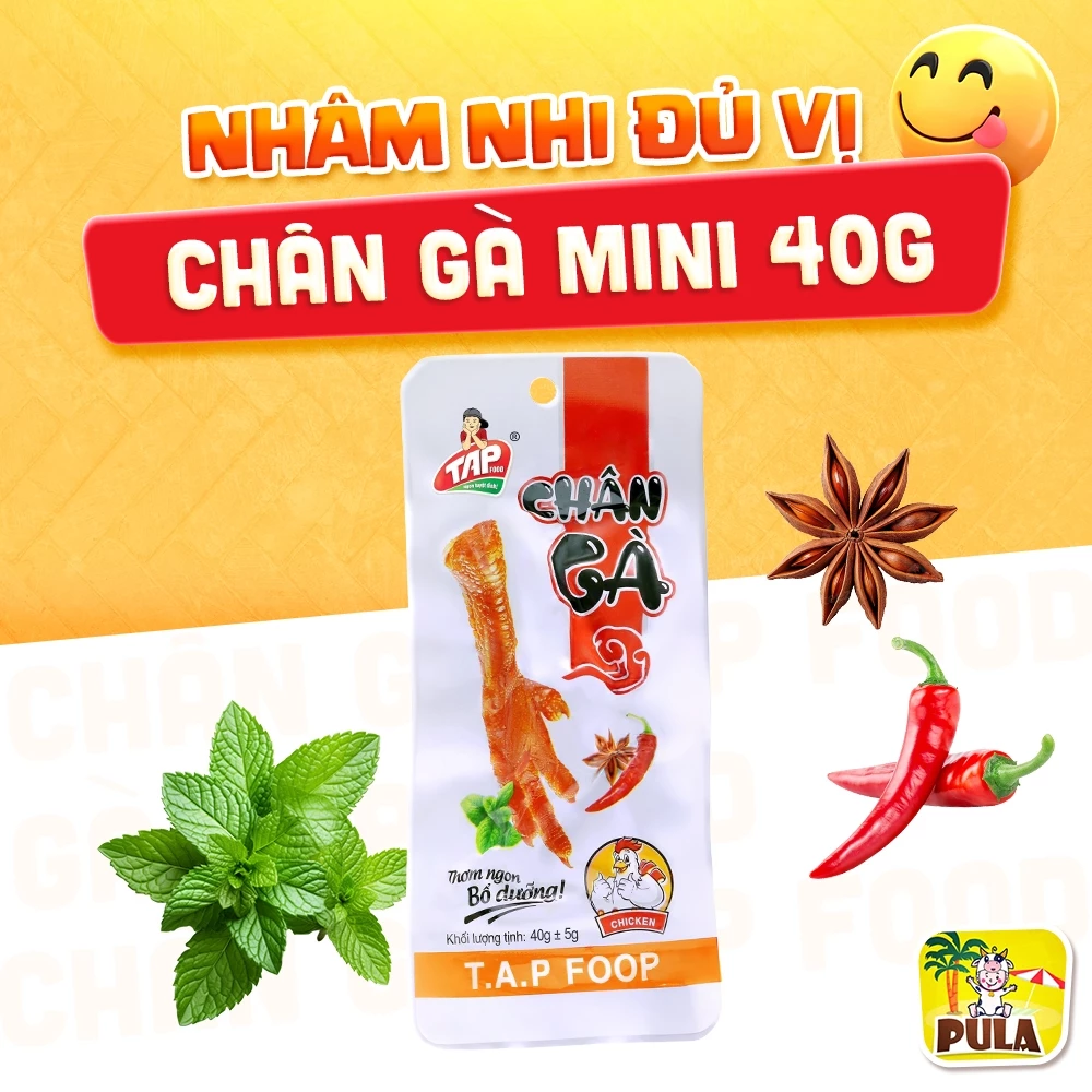 Giảm 40% | Mini | Chân Gà Giòn Dai Mini Tiệm nhà Pula | Snack Chân Gà T.A.P Food Cay Cay Ăn Liền 40gram | Ngon Dễ Nghiện