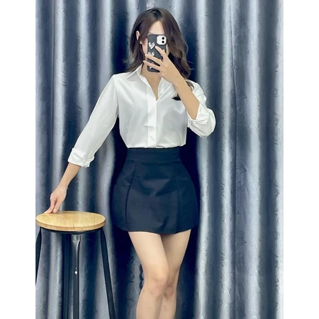 [Peinn] Áo sơ mi nữ công sở tay dài cao cấp dáng suông trơn basic EB88