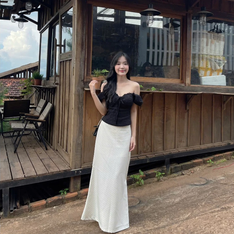 Chân Váy Bi Dài Đuôi Cá Chất Chéo [Một Mẩu House]