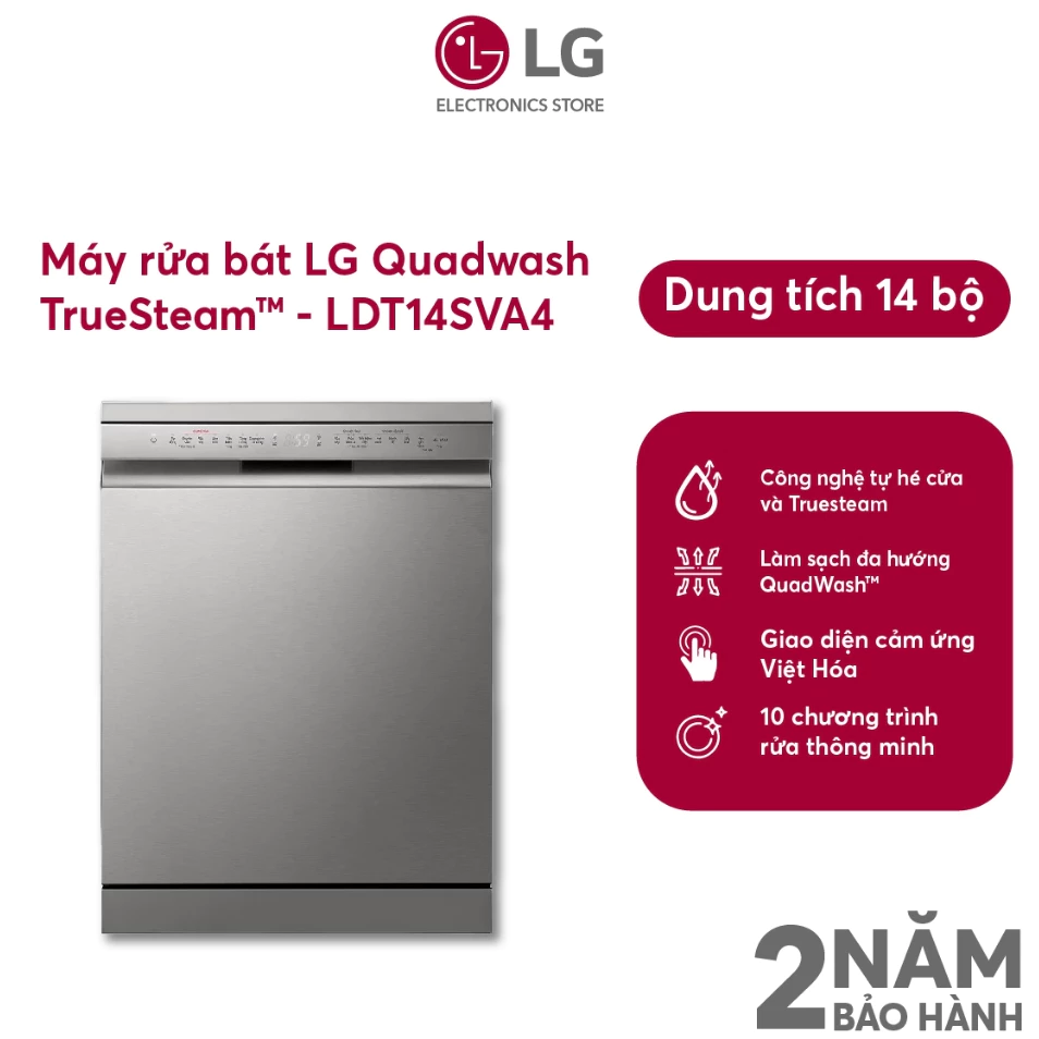Máy rửa bát LG LDT14SVA4 14 bộ độc lập, sấy ngưng tụ hé cửa tự động - SHOP Miễn phí GIAO + LẮP Hà Nội