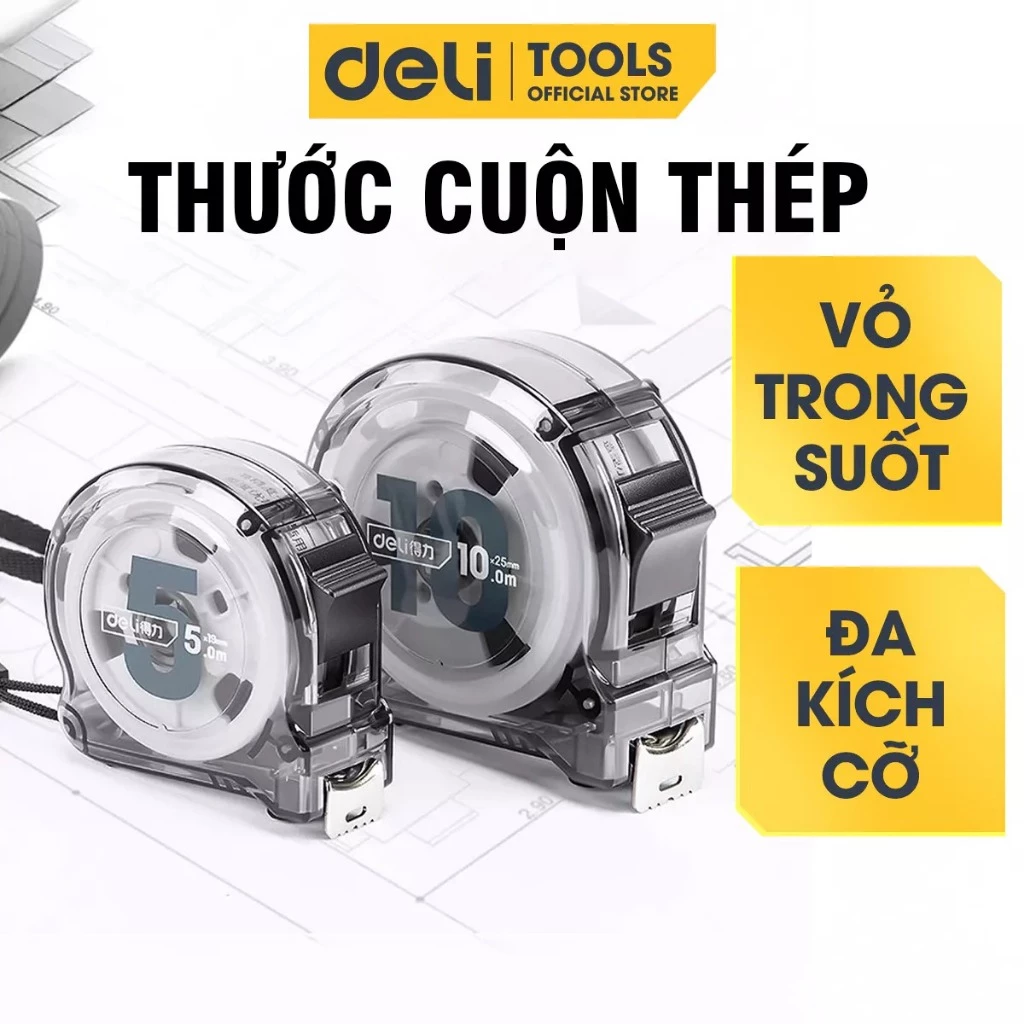 Thước Cuộn Thép Deli Cao Cấp, Thước Cuộn Dùng Đo Đo Đạc Nhà Cửa Dụng Cụ 5-10M