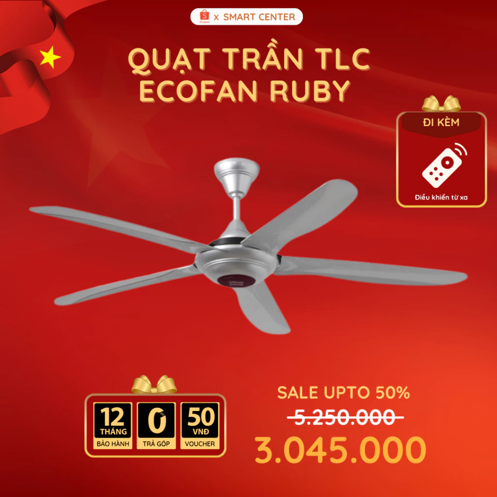 Quạt Trần 5 Cánh Ecofan KAW/TLC 5 Cấp Độ Gió, Vận Hành Êm Ái, Tiết Kiệm Điện, Bảo Hành Chính Hãng