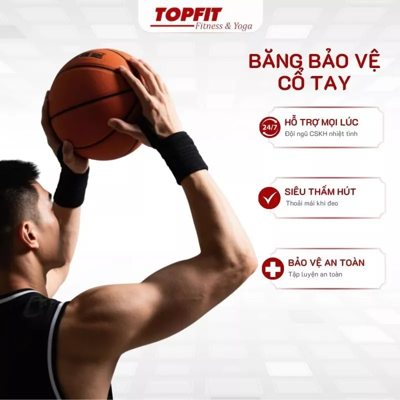 Băng Bảo Vệ Cổ Tay Thể Thao TOPFIT – Thấm Hút Mồ Hôi, Phù Hợp Gym, Yoga, Tennis, Cầu Lông, Chạy Bộ - DAICT