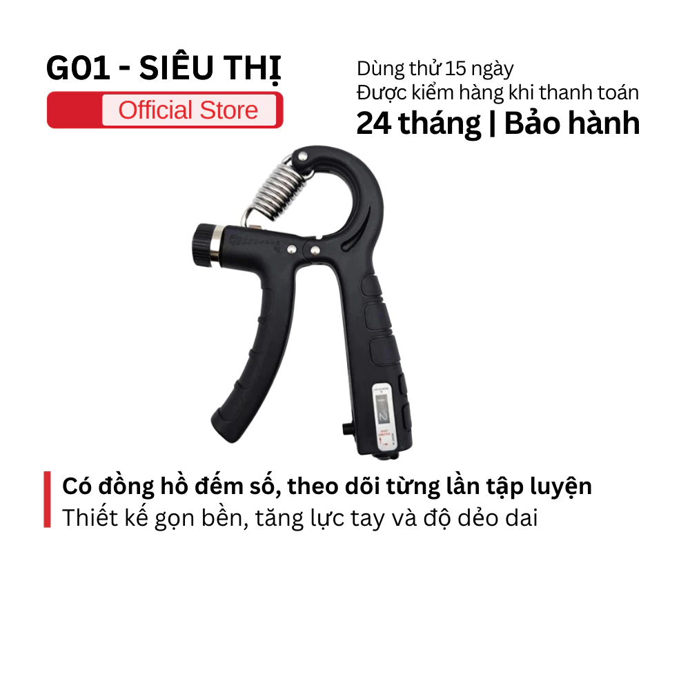 Kìm bóp tập cơ tay G01 lực 5-60kg có đểm số điện tử tăng cường sức mạnh luyện tập tại nhà, phòng gym