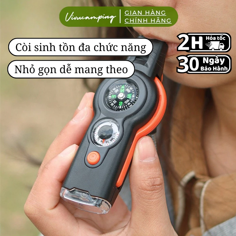 Còi 7 trong 1 Cứu Hộ Leo Núi, Dã Ngoại, Còi Sinh Tồn Khẩn Cấp Mini Đa Chức Năng