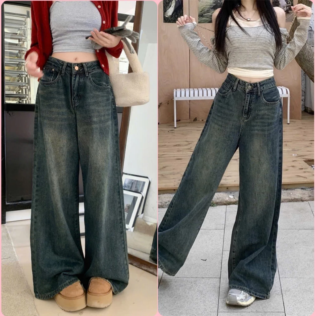 Quần jeans nữ ống suông cạp cao tôn dáng quần bò nữ ống rộng chất vải mềm mại mặc đi học đi chơi phong cách hàn quốc