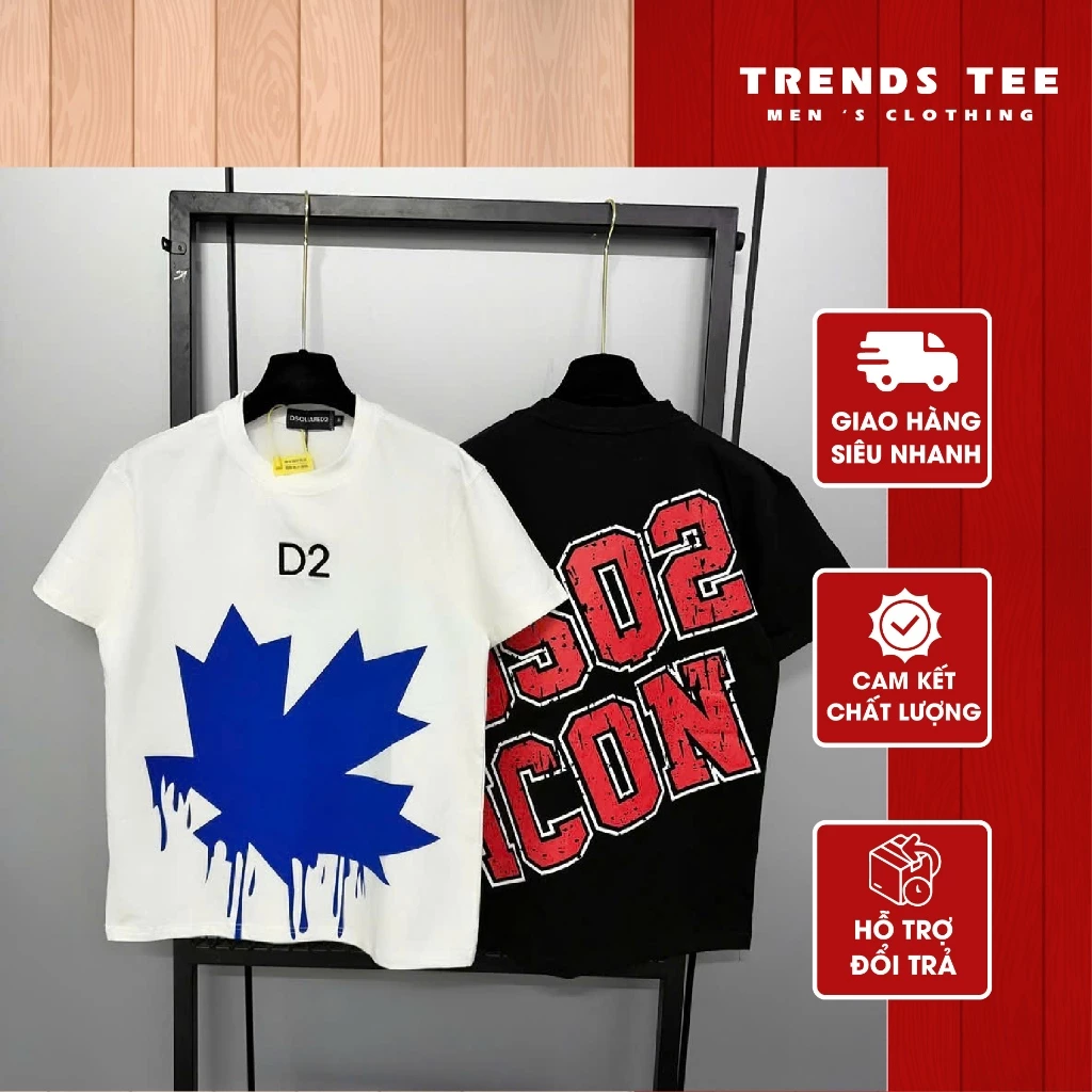 Áo Thun Nam Nữ Cotton 100% Cao Cấp 250Gsm In Hình DSQ Icon D2 Form Dày Dặn Co Giãn 2 Chiều