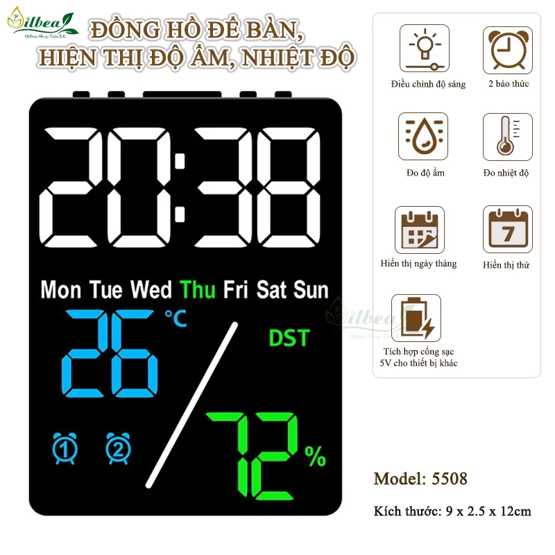Đồng Hồ Led Để Bàn Hiển Thị Nhiệt Độ, Độ Ẩm, Báo Thức