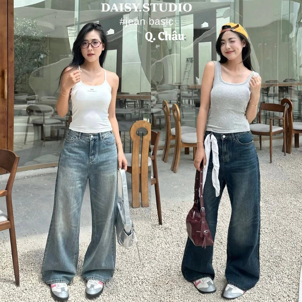 AB HOUSE - Quần jeans Wash cạp cao ống suông rộng thời trang nam nữ