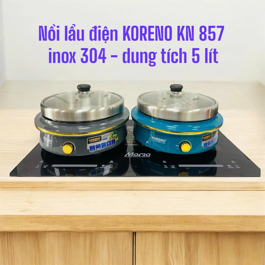 Nồi lẩu điện inox 304, koreno KN 857,công suất 1800w, lòng rời