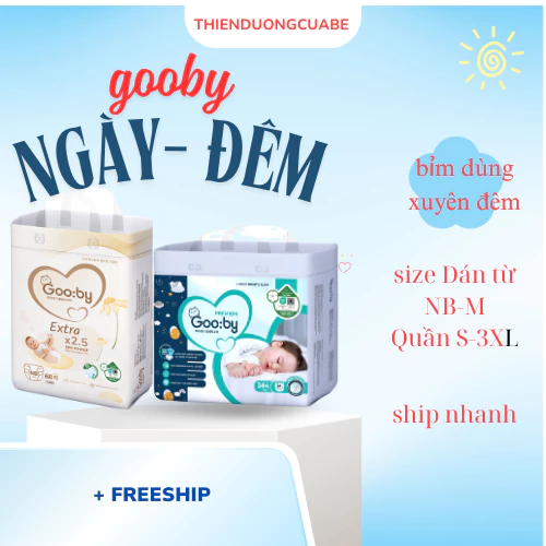 (mua bỉm tặng quà) Bỉm ngày ,đêm Gooby Extra Quần/Dán siêu mỏng mềm, thấm hút tốt size dán NB/S/M quần M/L/XL/XXL/XXXL