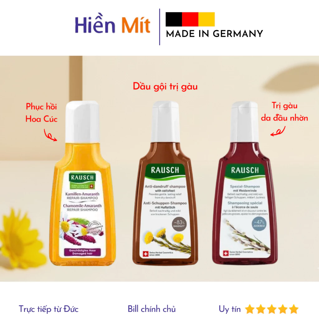[Mini 40ml] Dầu gội kích thích mọc tóc ngăn rụng giảm hói số 1 Thuỵ Sỹ Rausch tinh chất Sâm và Caffein da đầu nhạy cảm