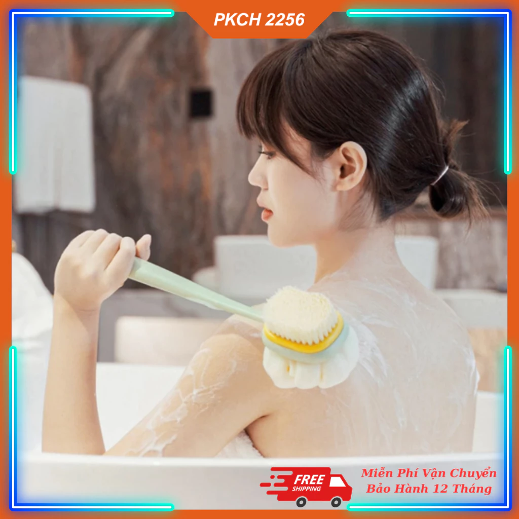 Bông Tắm Chà Lưng 2 Mặt Kèm Bàn Chải Cọ Lưng Tẩy Tế Bào Chết Mềm Mịn, Tiện Lợi
