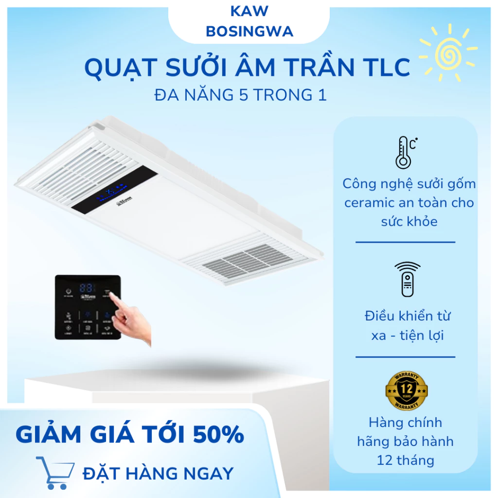 Quạt Sưởi Âm Trần Đa Năng TLC Lighting - Kích Thước 30x60 cm - Màu Trắng - Công Suất 2600W