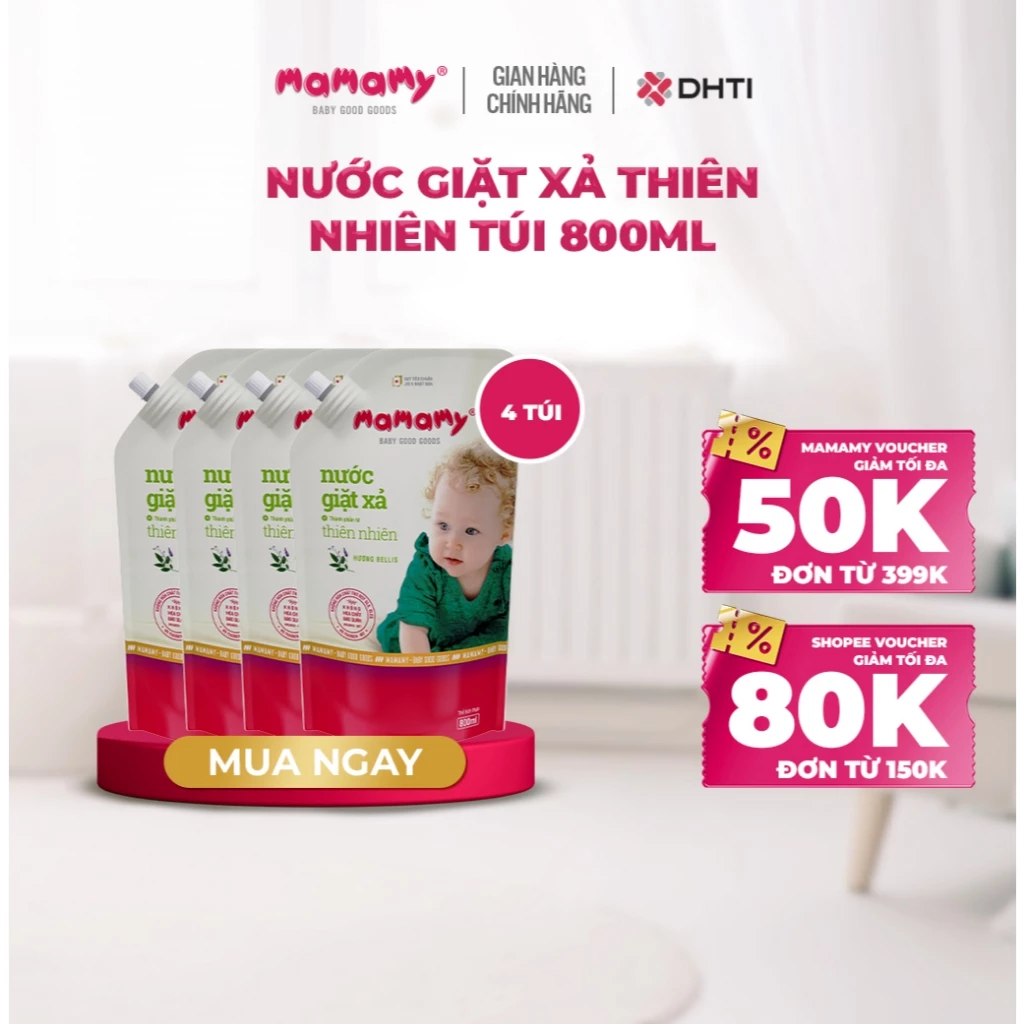 Nước giặt xả cho bé, nguồn gốc tự nhiên Mamamy túi 200ml/800ml an toàn, tiện lợi túi có vòi phiên bản mới