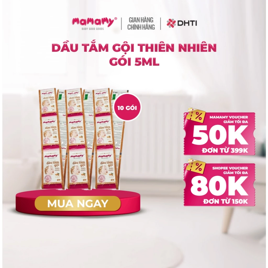 Sữa tắm gội Mamamy cao cấp chính hãng cho bé từ sơ sinh, gốc thực vật thiên nhiên, dịu lành gói 5ml