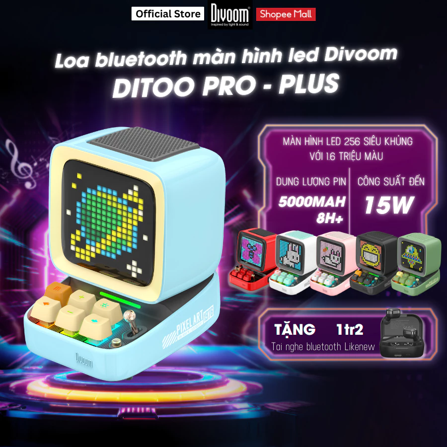 Loa Bluetooth DiToo Pro Divoom, loa máy tính công suất 15W, màn hình LED 256 RGB 1.6 triệu màu đèn bàn phím - Chính hãng