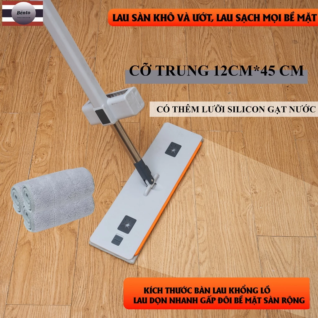BENTOMOP- Bộ lau tự vắt 3in1 45*12cm (tặng kèm tổng 3 bông lau)
