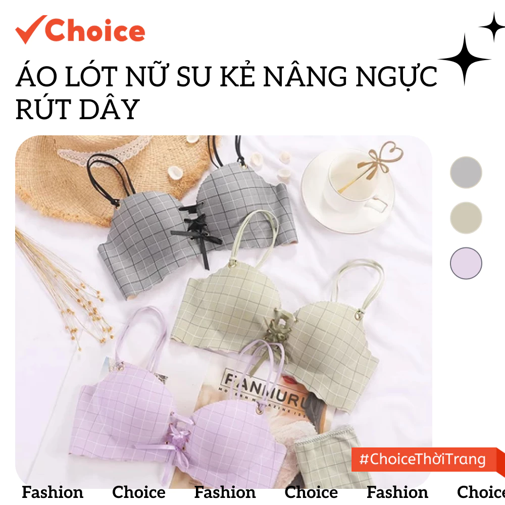[Choice] Áo Lót Nữ Su ALS25 Kẻ Nâng Ngực Rút Dây Tạo Khe, Đệm Bàn Tay Thông Hơi