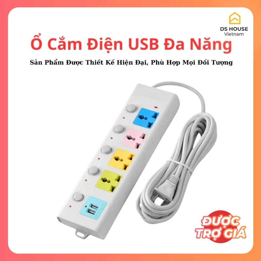 Ổ Cắm Điện Đa Năng Dài 5m Có Cổng USB – An Toàn, Tiện Dụng, Chính Hãng DS House