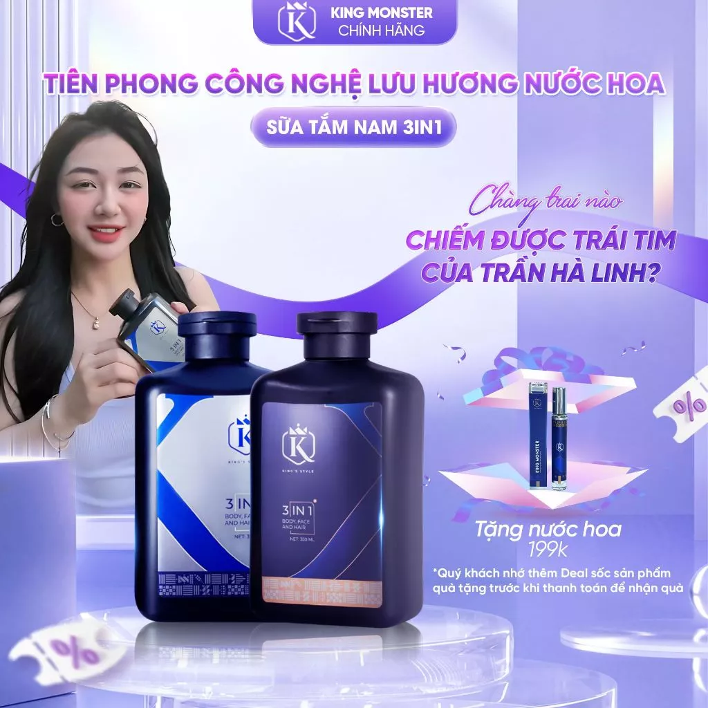 [MUA 1 TẶNG 1] Sữa tắm gội nam KING MONSTER 3 in 1 hương nước hoa cao cấp 350ml