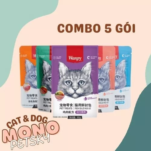 Combo 5 gói Pate cho mèo Wanpy 80gr giá siêu rẻ mix vị