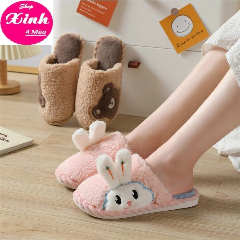 Dép Bông (Gấu và Thỏ) Dễ Thương Đi Trong Nhà, Dép Lông Cotton Mềm Mịn Êm Ái (SX4M)