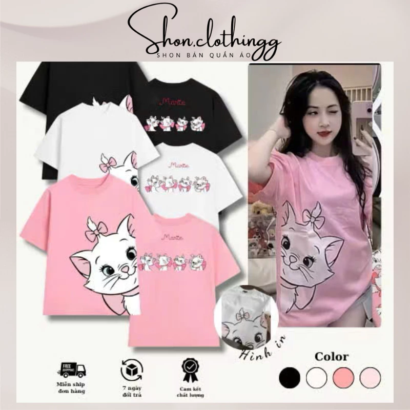 Áo Thun Mèo Marte In Hình Dễ Thương Chất Cotton 2 Chiều Dày Dặn Thoáng Mát Full Tem Tag Mạc