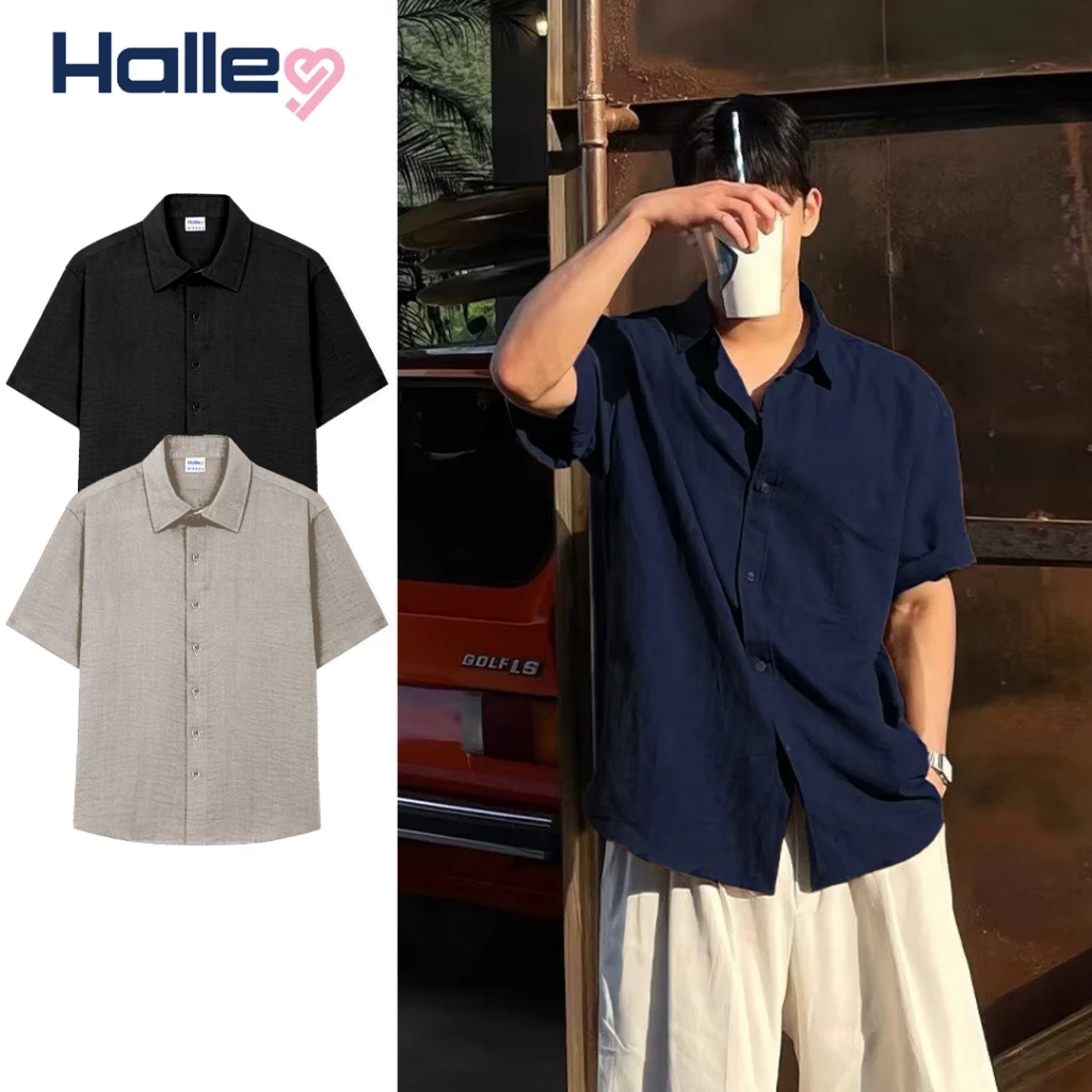 Áo Sơ Mi Nam Linen Cộc Tay Đi Biển Cafe Cổ Bẻ Mềm Mại Thoáng Mát Phong Cách Hàn Quốc hời Trang Halley A42