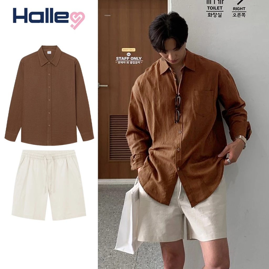 Bộ Quần Áo Nam Thời Trang Cao Cấp Đi Biển Áo Đũi Xước Dài Tay + Quần Short Linen Mát Mẻ Mùa Hè Halley J47