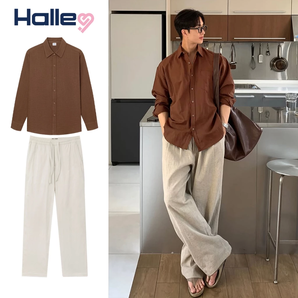 Bộ Quần Áo Nam Linen Dài Tay Đi Cafe, Dạo Phố, Đi Biển Gồm Áo Đũi Xước, Quần Dài Linen Halley J48