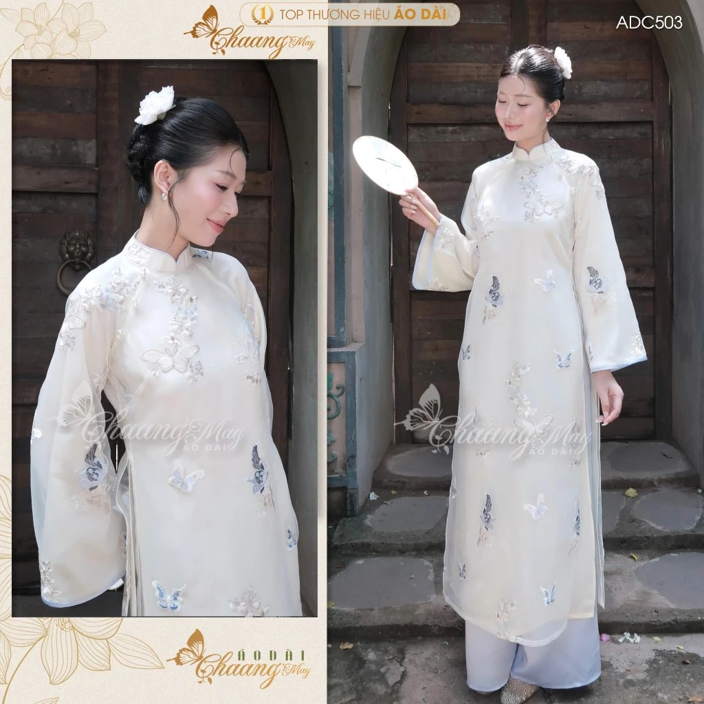 Áo dài cách tân nữ 4 tà Diên Phúc hồ điệp Đường Yên ADC503 dáng suông 2 lớp dự tiệc cưới lễ tết đẹp