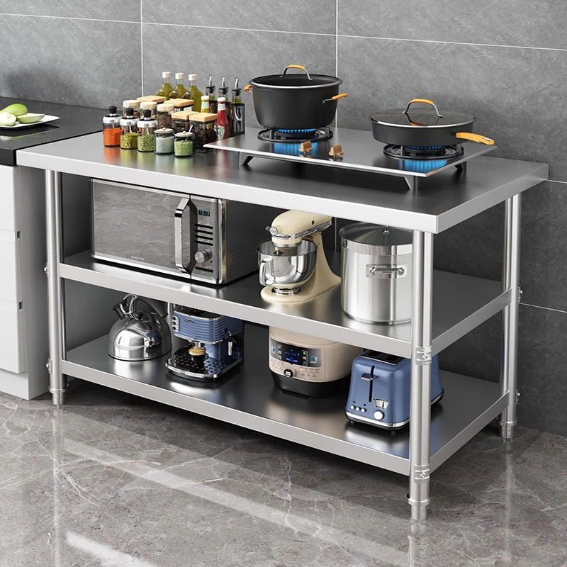 Kệ Bếp Đa Năng 3 Tầng Bàn Làm Việc Inox 304 Mặt Bàn Dày Chịu Lực, Chặt Xương Dễ Dàng Kích Thước 80/100/120x50cm