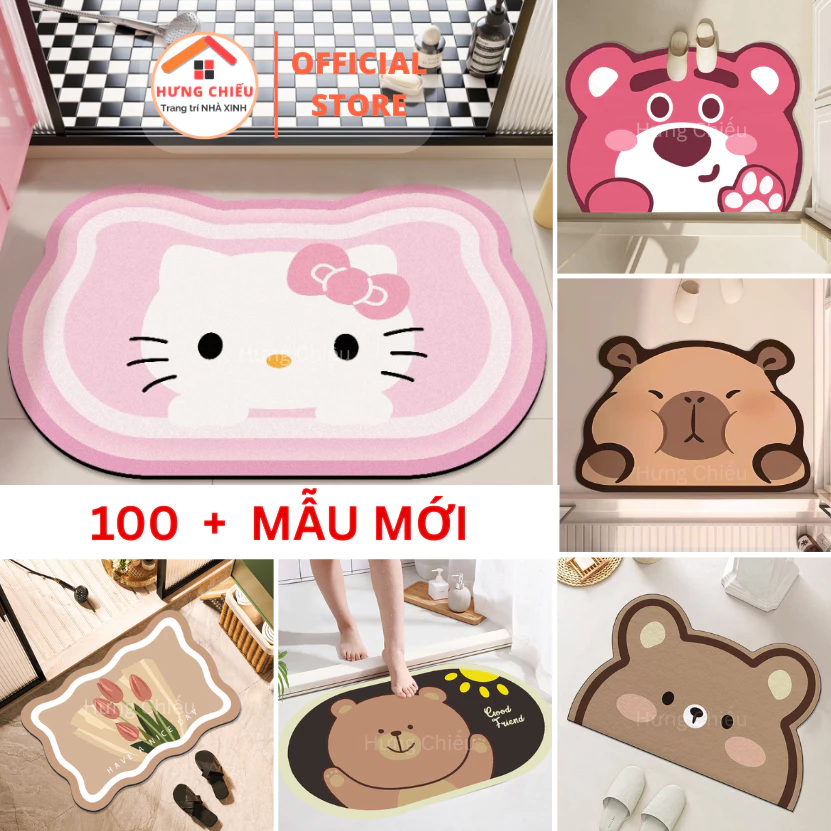 Thảm lau chân thấm nước nhà bếp, thảm chùi chân chống trượt nhà tắm capybara, hoa - Hưng Chiếu ED01