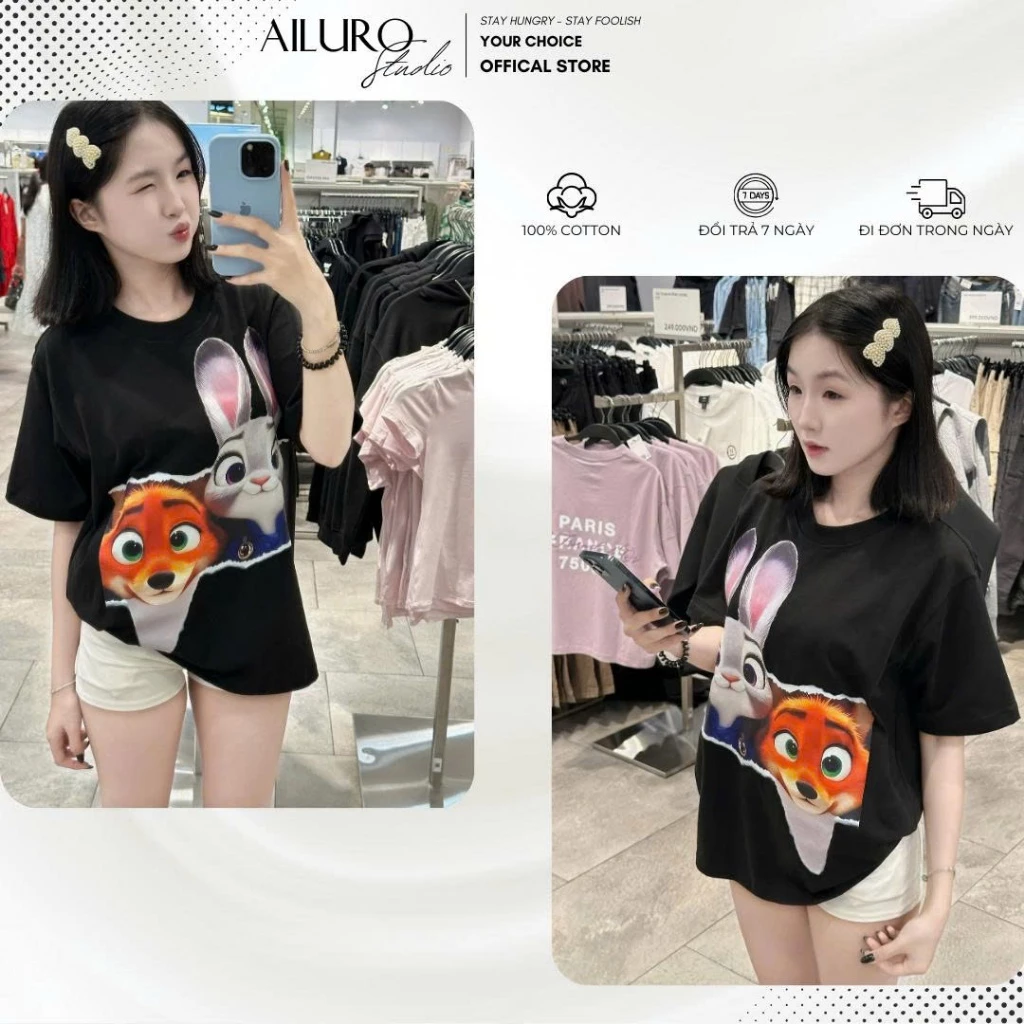 Áo Thun Zootopia Dễ Thương - Áo phông In Hình nam nữ Form rộng Tay lỡ Unisex 100% Cotton Cao Cấp