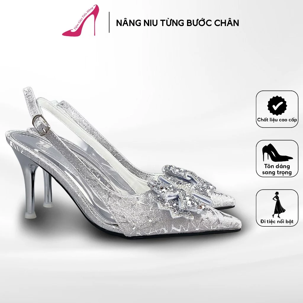 Giày Cao Gót Nữ Kim Tuyến Bling Trang Trí Nơ Cánh Tiên Lấp Lánh Sang Trọng – Tiệm Giày Tiểu Hồng (TH35)