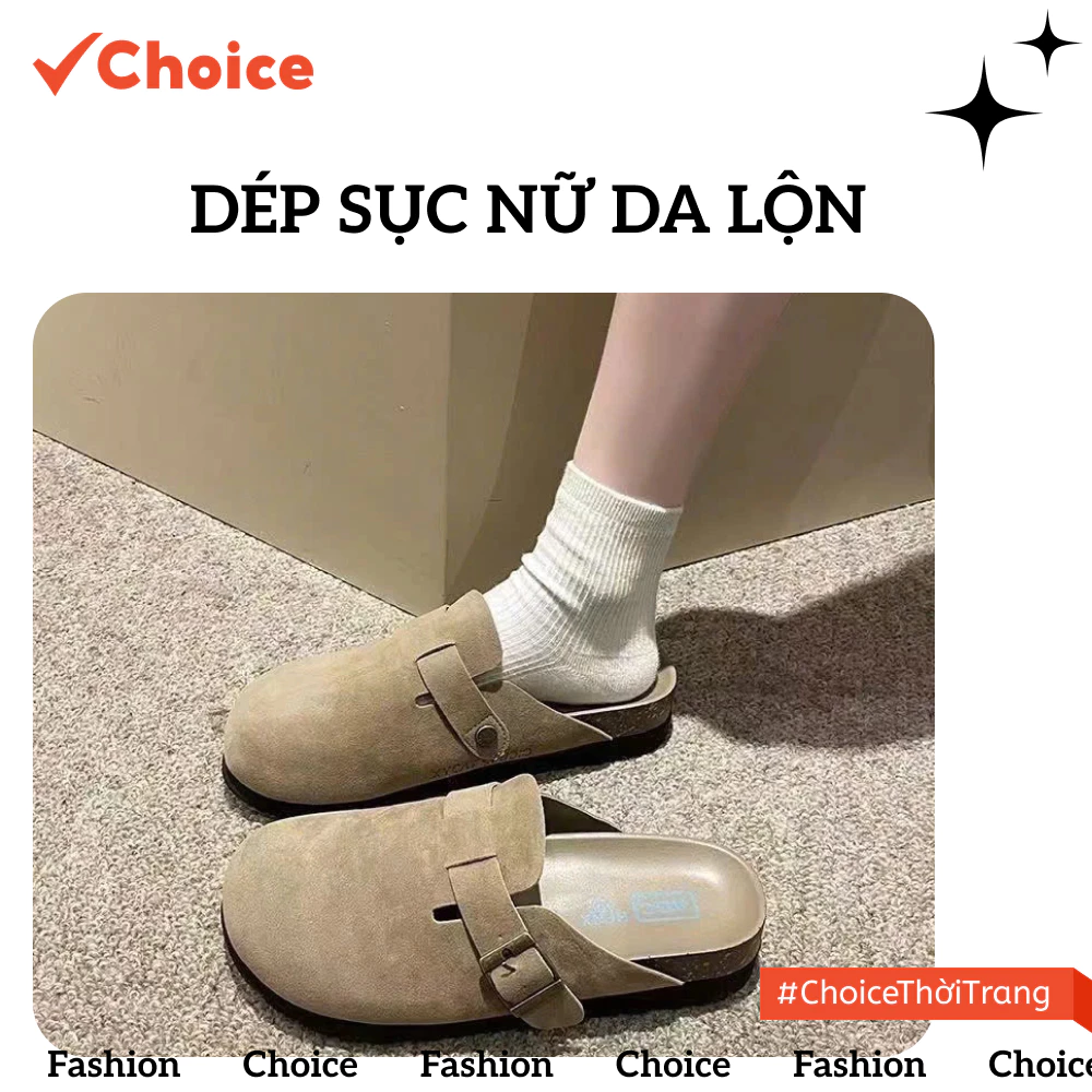 Dép Sục Nữ Da Lộn Choice FS1-2213-1080 Màu Xám Ghi Trẻ Trung, Size 37