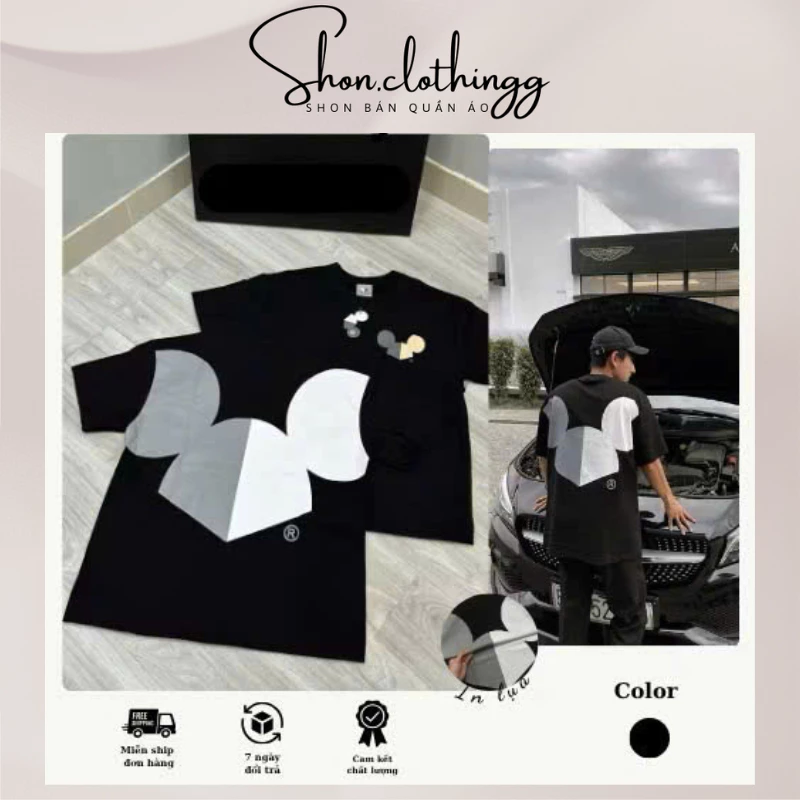 Áo Thun Chuột Trắng In Big Logo- Áo Thun Nam Nữ Unisex Form Rộng Chất Cotton 2 Chiều Dày Dặn