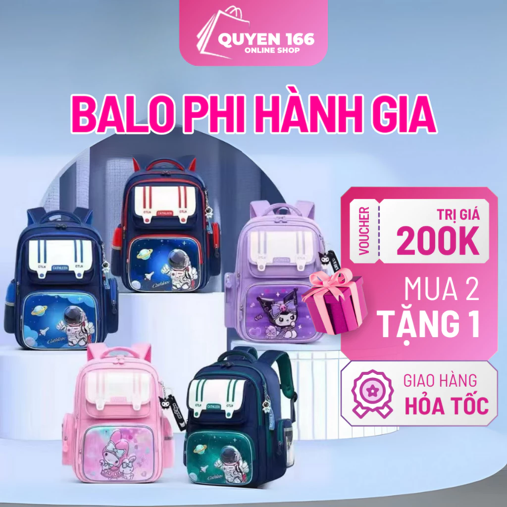 Balo Học Sinh Chống Gù Siêu Nhẹ, Thiết Kế Hình Kuromi Phi Hành Gia Dễ Thương, Chống Thấm Nước