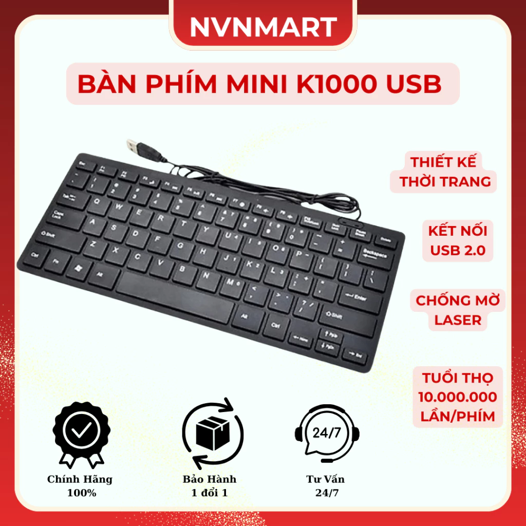 Bàn phím Mini K1000 USB - Full Box- Chất Lượng Tốt, Kiểu Dáng Nhỏ Gọn